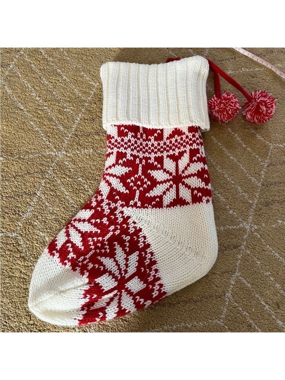 Festive Knit Red and Cream Holiday Christmas Stocking